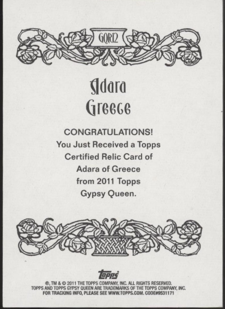 Adara Greece 2011 Topps Gypsy Queen Jewel Relic #GQR12