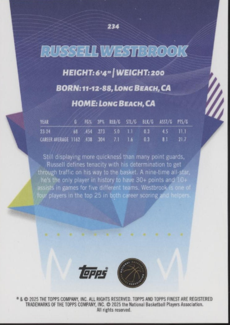 Russell Westbrook 2024-25 Topps Finest Red Refractor 6/8 #234
