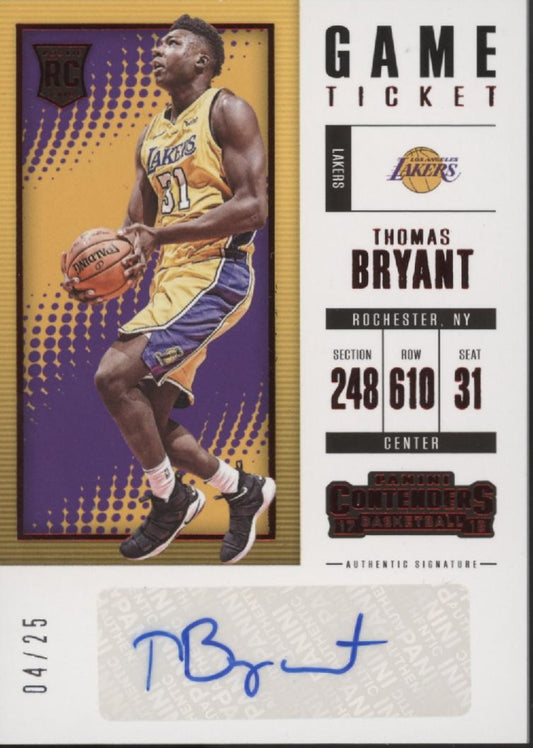 Thomas Bryant 2017-18 Panini Contenders Game Ticket Red RC Auto 04/25 #ST-TBY