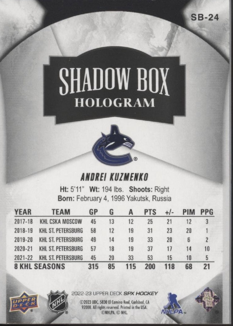 Andrei Kuzmenko 2022-23 Upper Deck SPX Shadow Box Hologram #SB-24