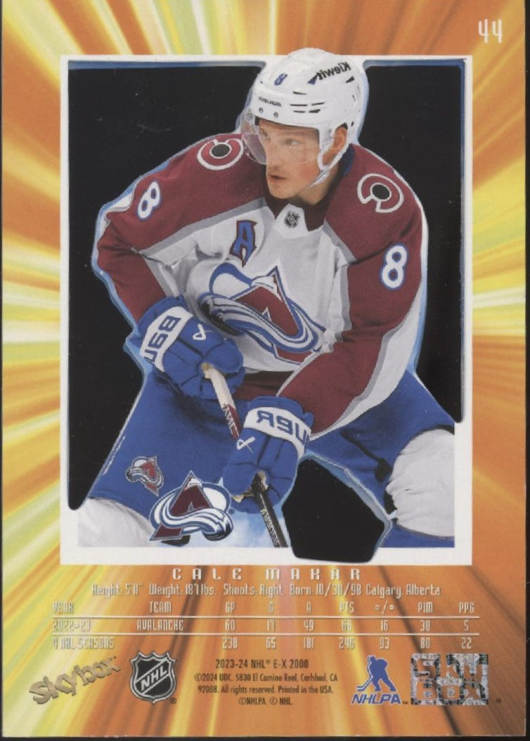 Cale Makar 2023-24 Skybox E-X 2000 Blue Credentials 077/299 #44