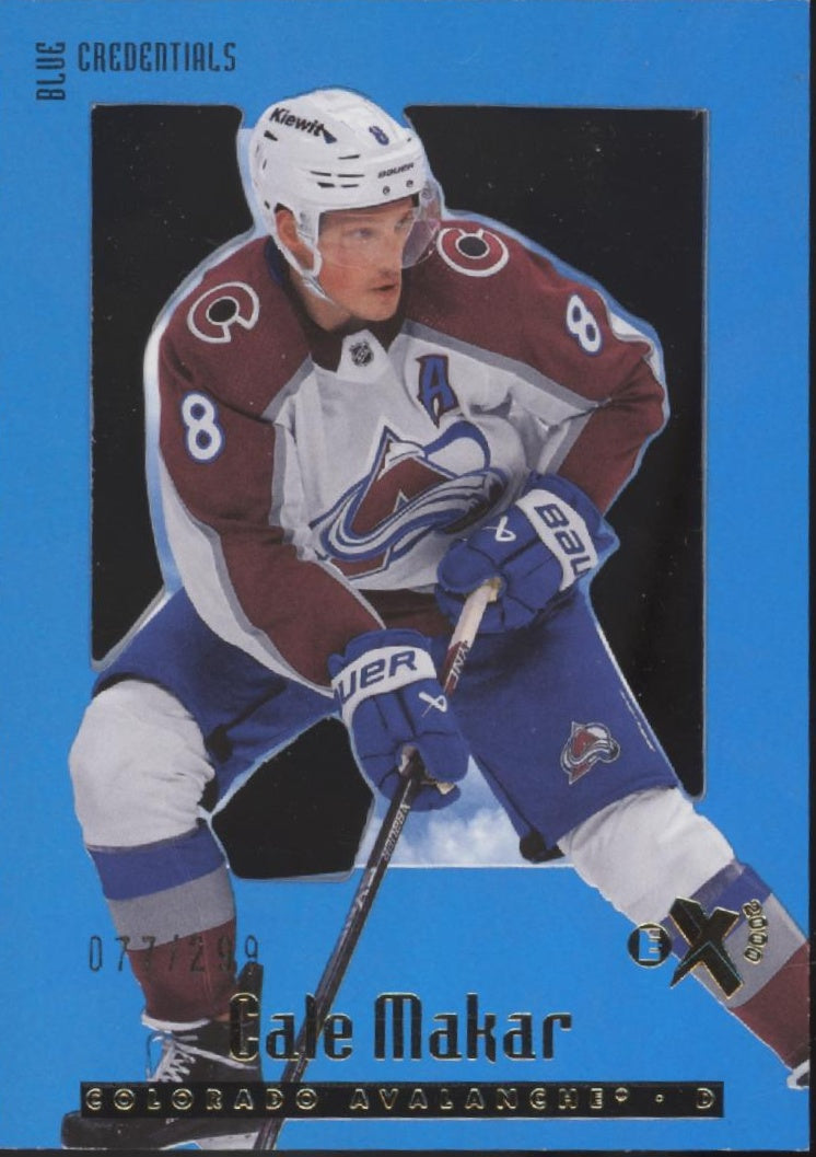 Cale Makar 2023-24 Skybox E-X 2000 Blue Credentials 077/299 #44