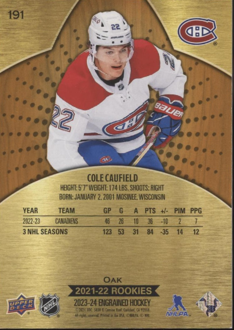Cole Caufield 2023-24 Panini Engrained Oak RC #191