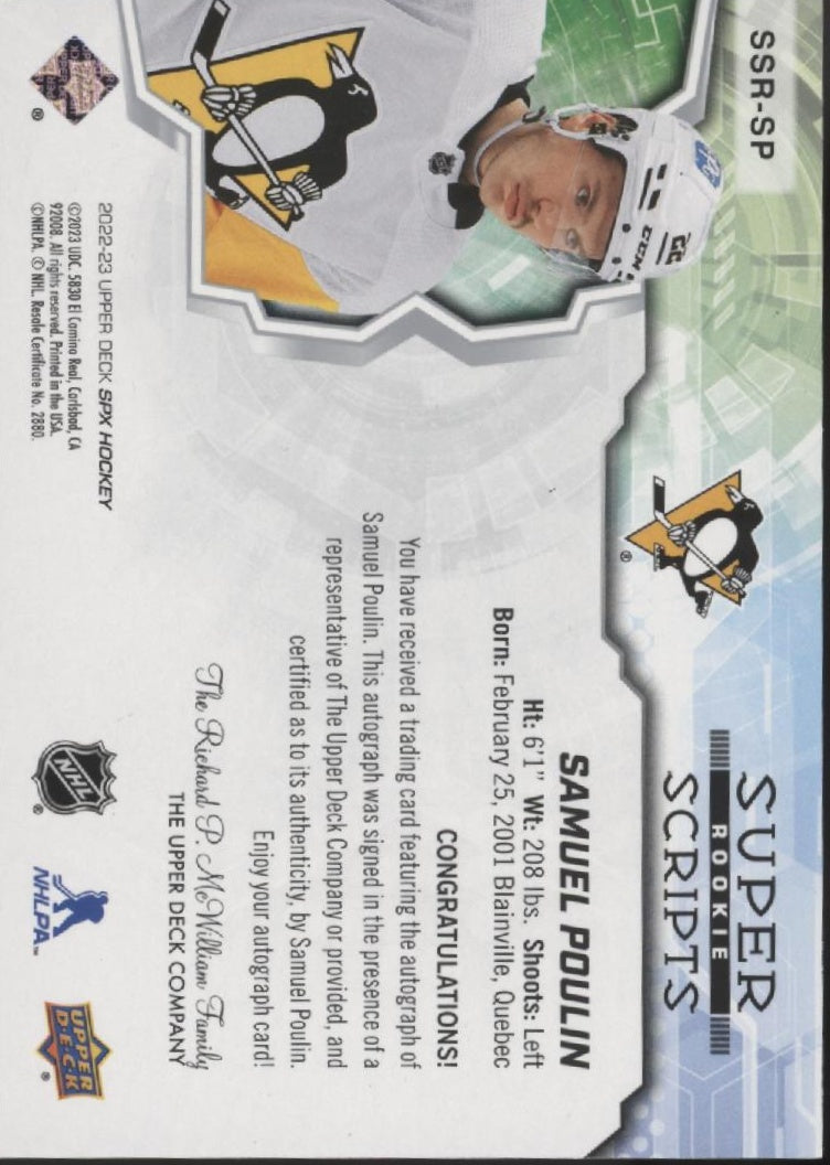 Samuel Poulin 2022-23 Upper Deck SPX Super Scripts Auto #SSR-SP