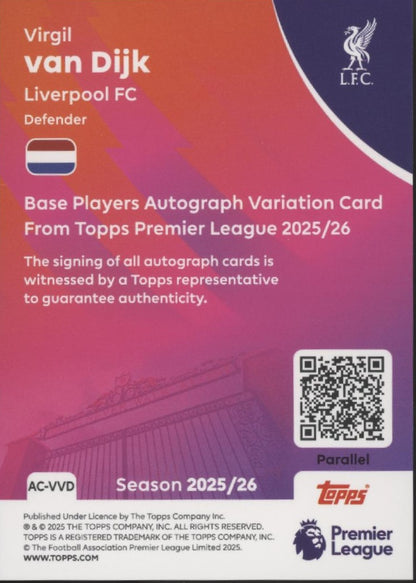 Virgil can Dijk 2025-26 Topps Premier League Black & White Holo Auto 17/75