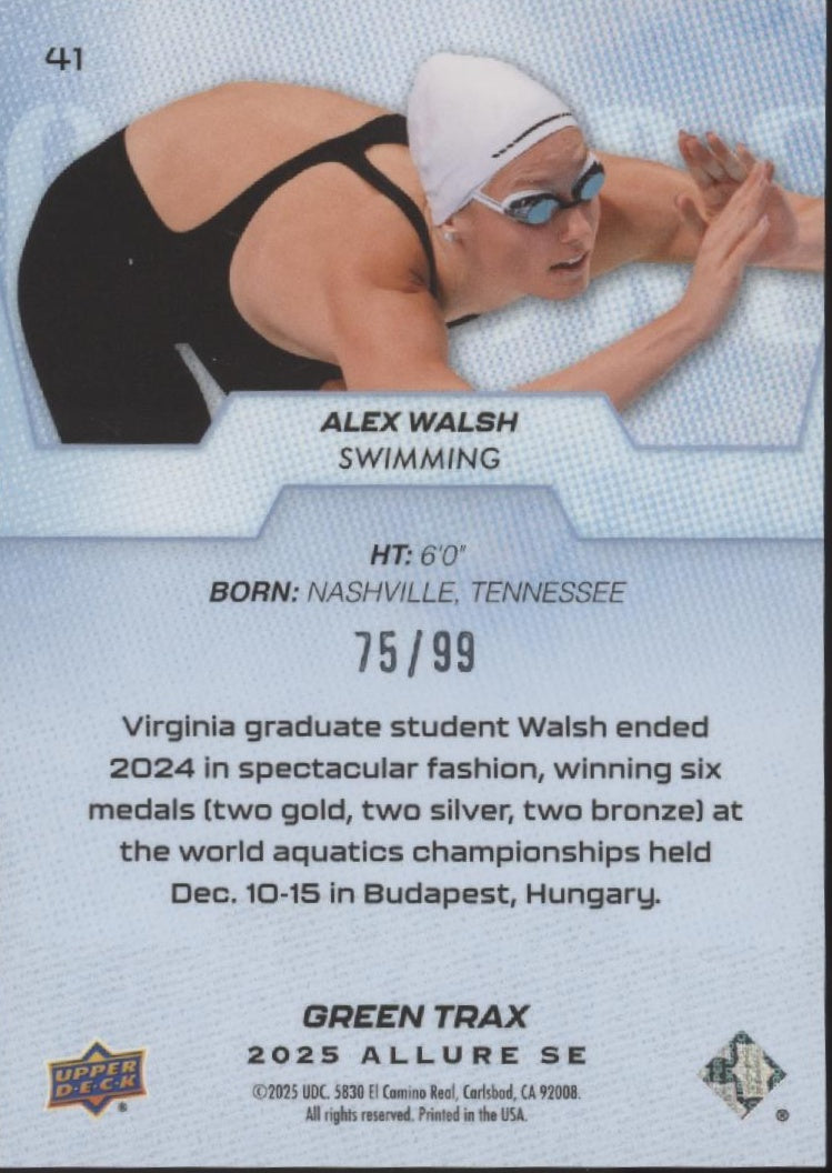 Alex Walsh 2025 Upper Deck Allure SE Green Trax 75/99 #41
