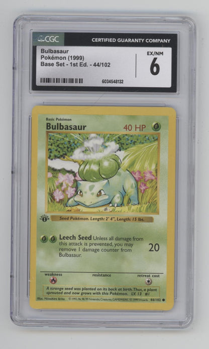 Bulbasaur Pokemon Base Set 1st Edition #44 CGC 6