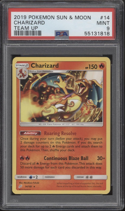 Charizard Pokemon Sun & Moon Team Up #14 PSA 9