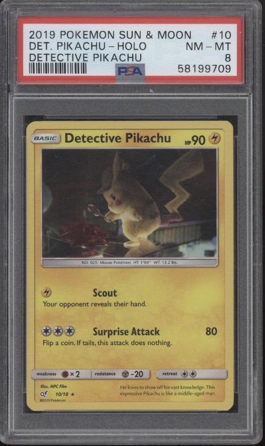 Detective Pikachu Pokemon Sun & Moon Detective Pikachu Holo #10 PSA 8