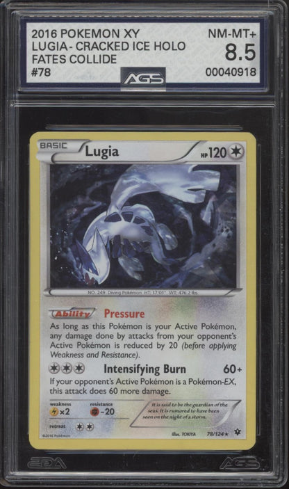 Lugia Pokemon Fates Collide Cracked Ice Holo #78 AGS 8.5