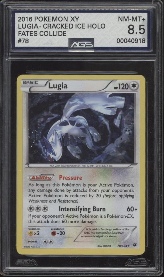 Lugia Pokemon Fates Collide Cracked Ice Holo #78 AGS 8.5