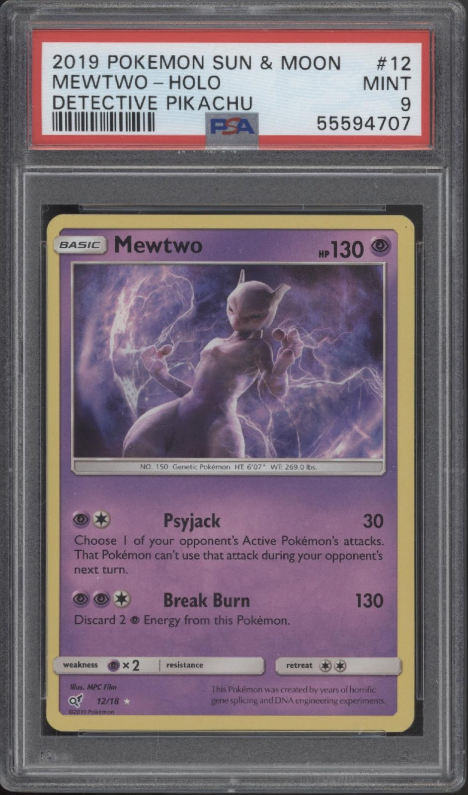 Mewtwo Pokemon Detective Pikachu Holo #12 PSA 9