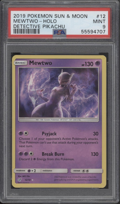 Mewtwo Pokemon Detective Pikachu Holo #12 PSA 9
