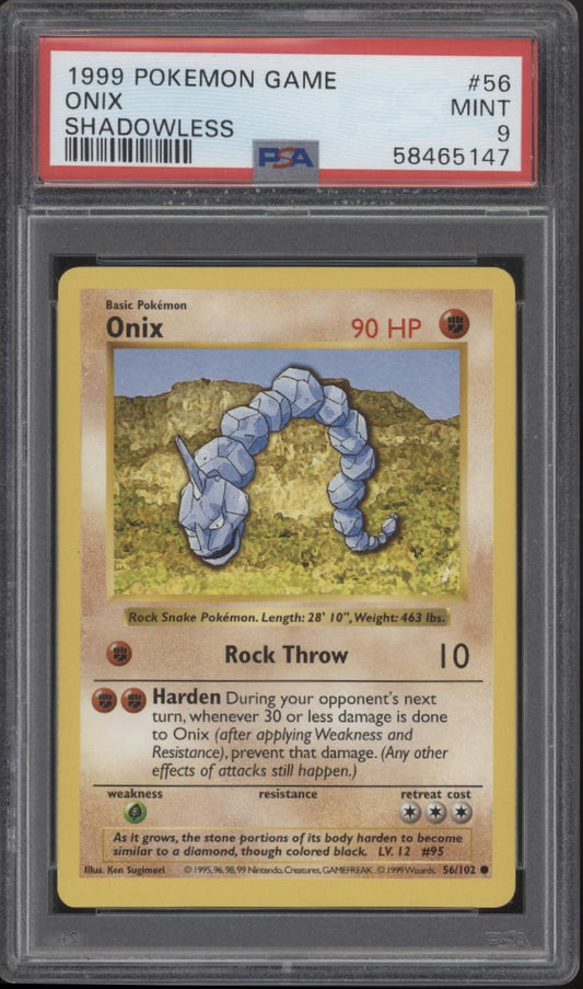 Onix Pokemon Base Set Shadowless #56 PSA 9