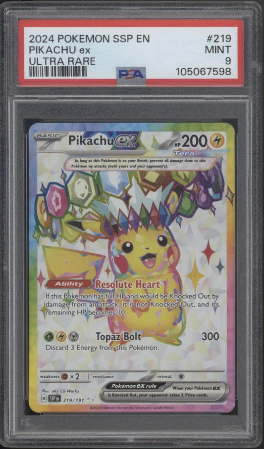 Pikachu ex Pokemon Surging Sparks Ultra Rare #219 PSA 9