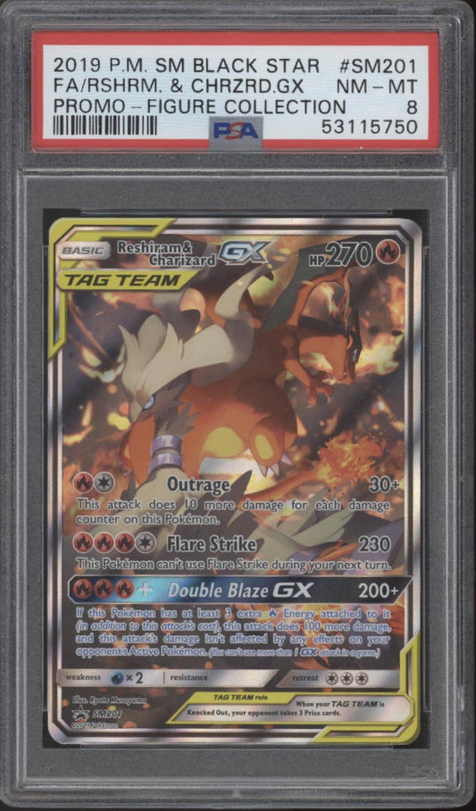 Reshiram  Charizard GX Pokemon Figure Collection Black Star Promo #SM201 PSA 8