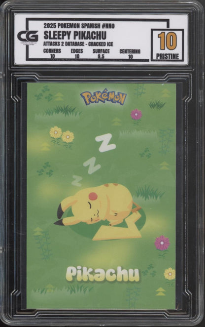 Sleepy Pikachu Pokemon Spanish Attacks 2 Database Cracked Ice #NNO CG 10
