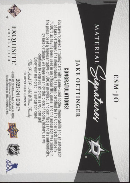 Jake Oettinger 2023-24 UD Exquisite Collection Material Signatures Auto 32/49