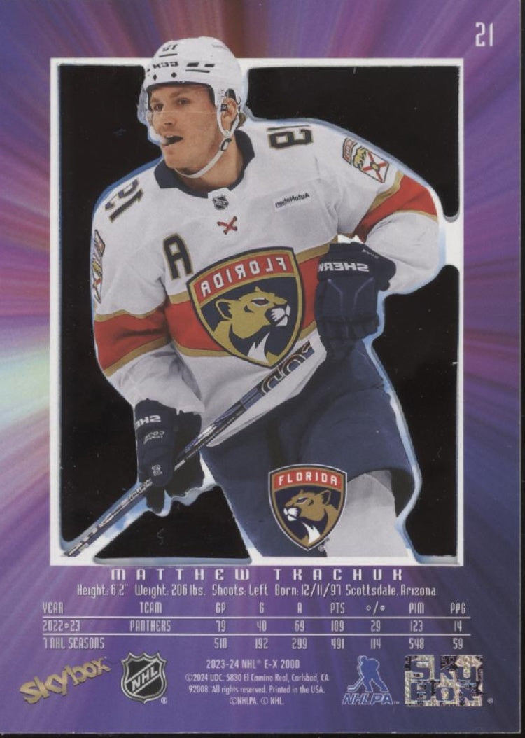 Matthew Tkachuk 2023-24 Skybox E-X 2000 Blue Credentials 044/299 #21