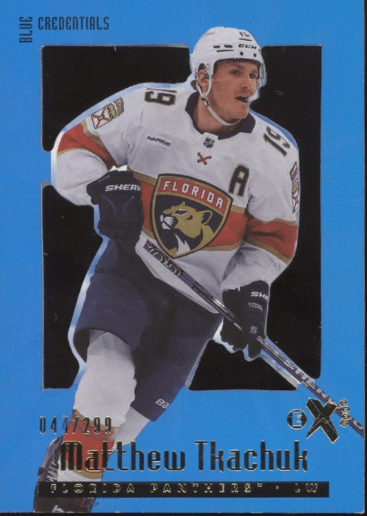 Matthew Tkachuk 2023-24 Skybox E-X 2000 Blue Credentials 044/299 #21