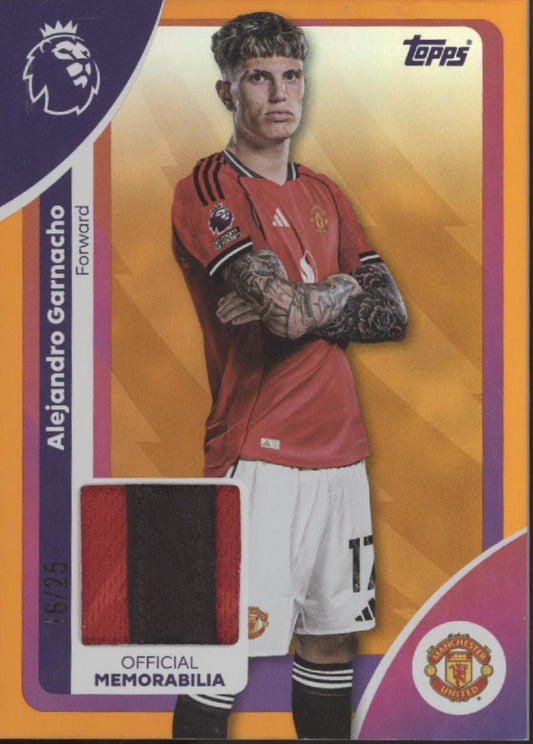Alejandro Garnacho 2025-26 Topps Premier League Orange Holo Swatch 16/25 #RE-AG