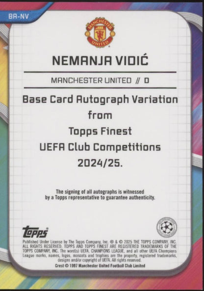 Nemanja Vidic 2024-25 Topps Finest UEFA CC Pink Refractor Auto 19/75 #BA-NV
