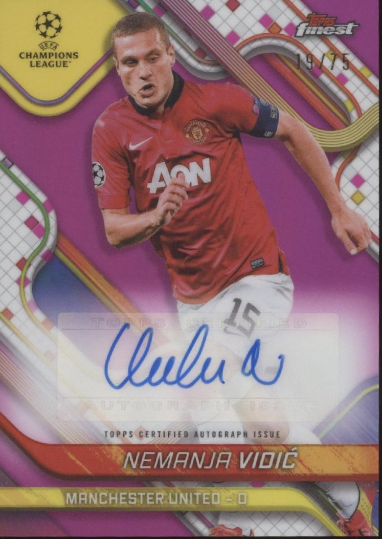 Nemanja Vidic 2024-25 Topps Finest UEFA CC Pink Refractor Auto 19/75 #BA-NV