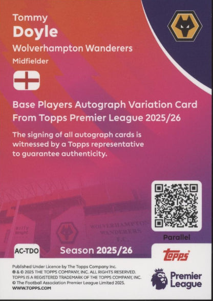 Tommy Doyle 2025-26 Topps Premier League Blue Holo Auto 030/150 #AC-TDO #1