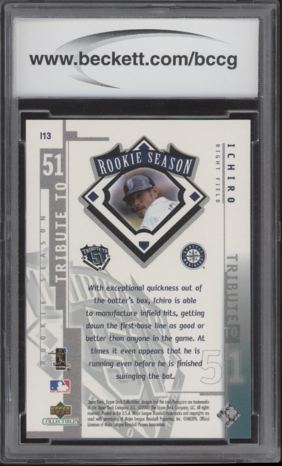 Ichiro Suzuki 2001 Upper Deck Collectibles Tribute to 51 #I13 Beckett 10