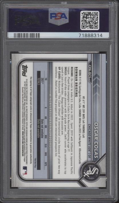 Oscar Colas 2022 Bowman Chrome Prospects Green Shimmer Refractor Auto /99 PSA 9