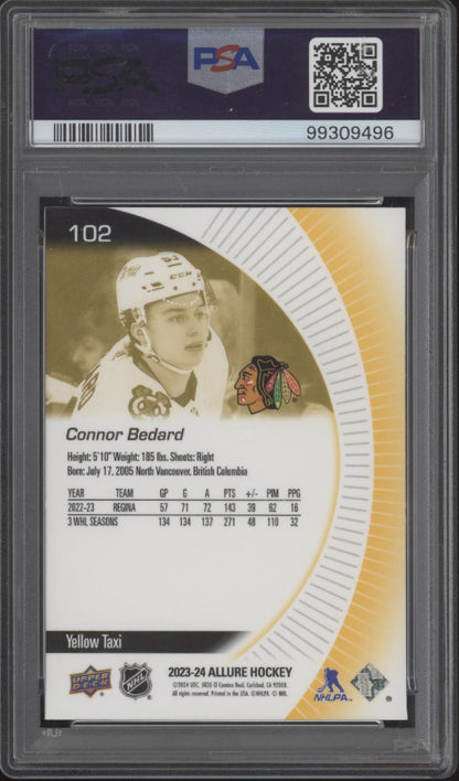 Connor Bedard 2023-24 Upper Deck Allure Yellow Taxi RC #02 PSA 10
