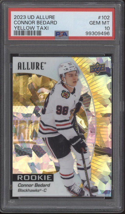 Connor Bedard 2023-24 Upper Deck Allure Yellow Taxi RC #02 PSA 10