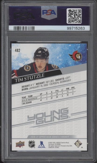 Tim Stutzle 2020-21 Upper Deck Series 2 Young Guns RC #482 PSA 10