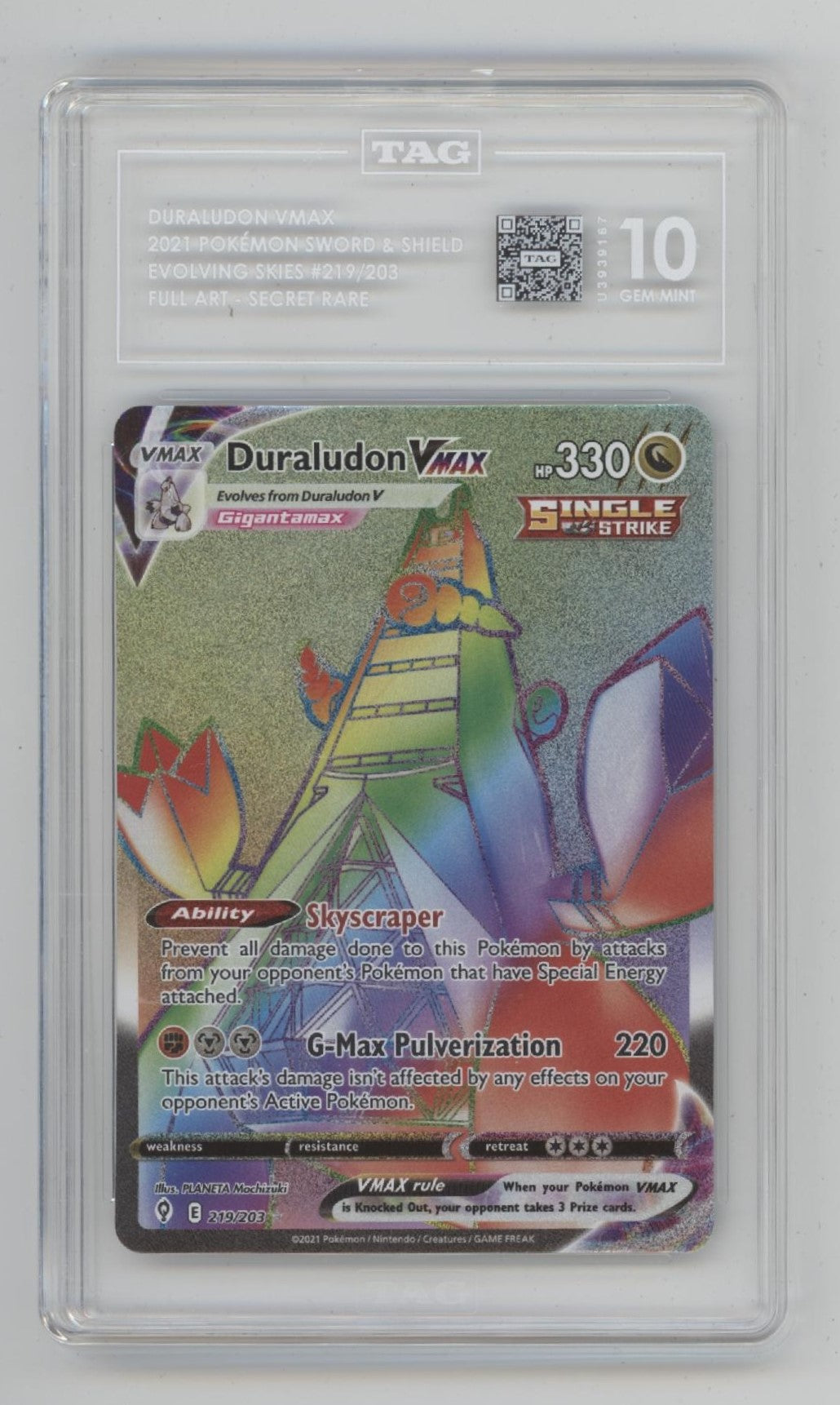 Dualundon VMAX Pokemon Evolving Skies Full Art Secret Rare #219 TAG 10