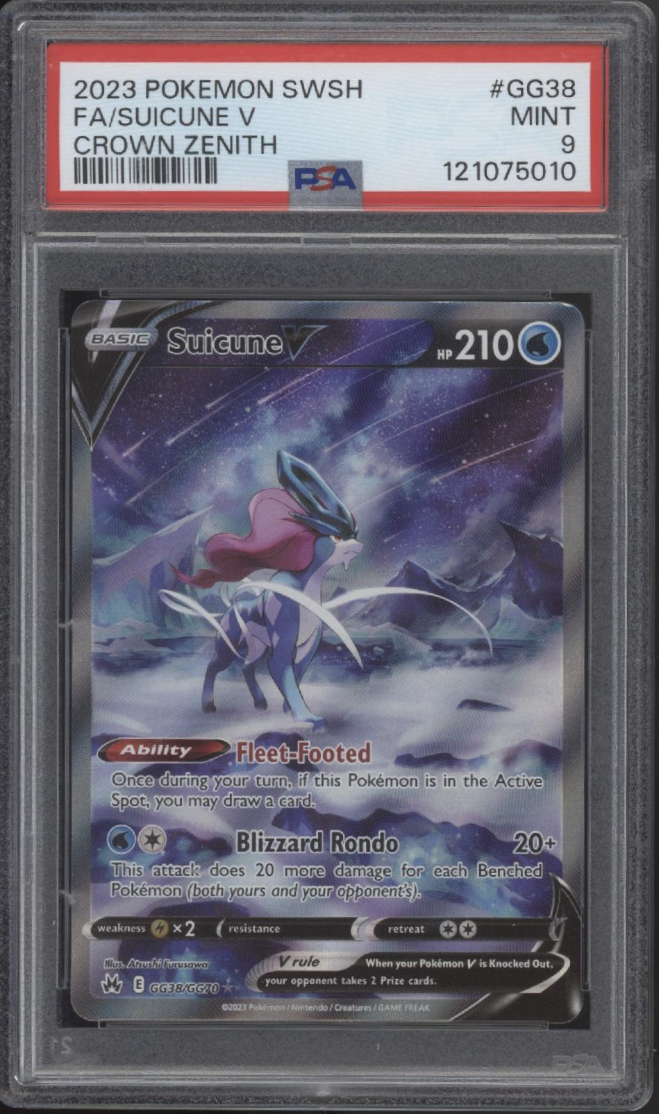 Suicune V Pokemon Crown Zenith #GG38 PSA 9