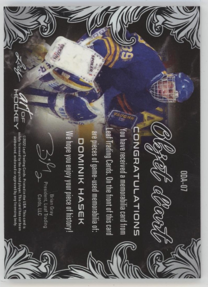 Dominik Hasek 2022 Leaf Art of Hockey Blue Relics 8/20 #ODA-07