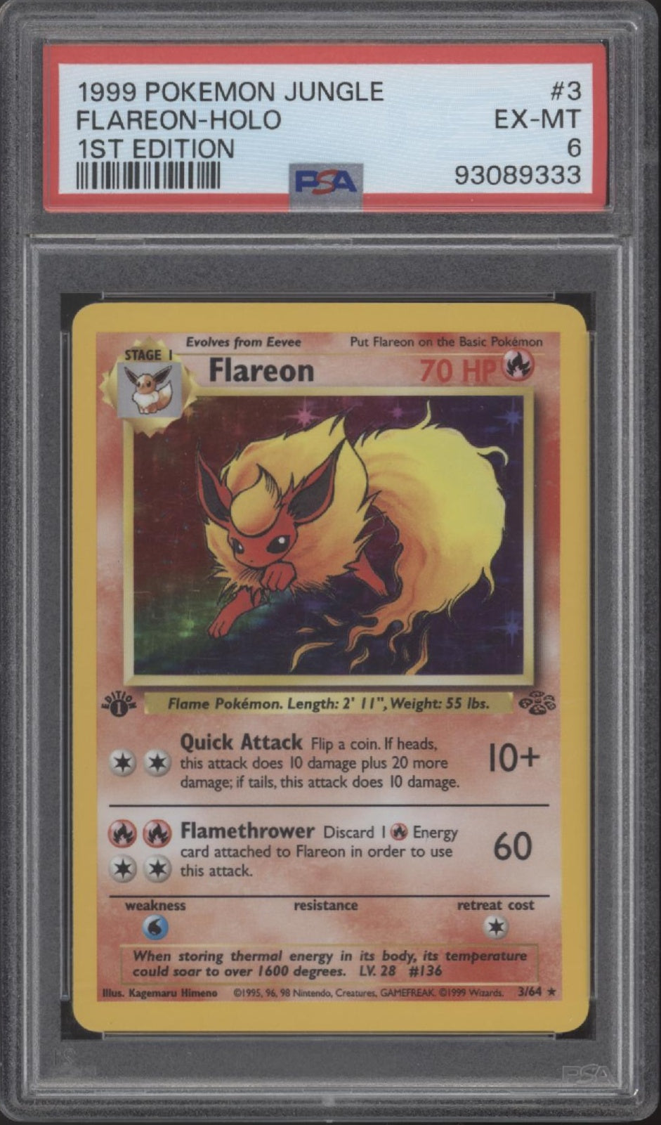Flareon Pokemon Jungle Holo 1st Edition #3 PSA 6