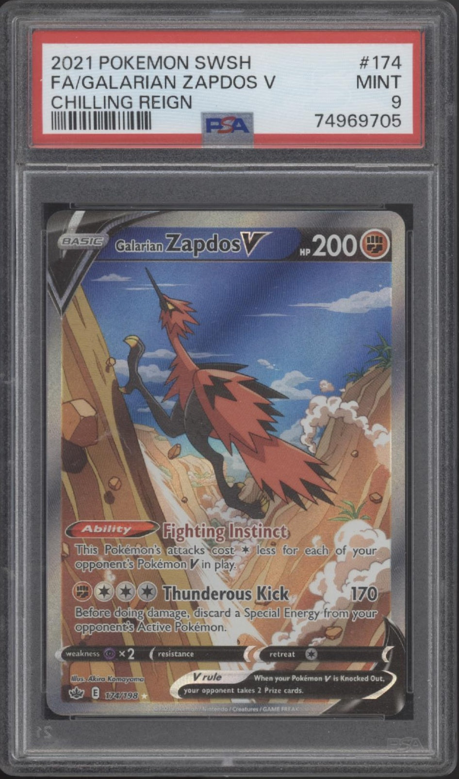 Galarian Zapdos V Pokemon Chilling Reign Full Art #174 PSA