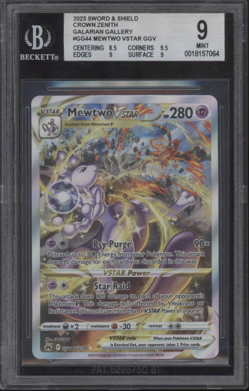 Mewtwo VSTAR Pokemon Crown Zenith Galarian Gallery #GG44 Beckett 9