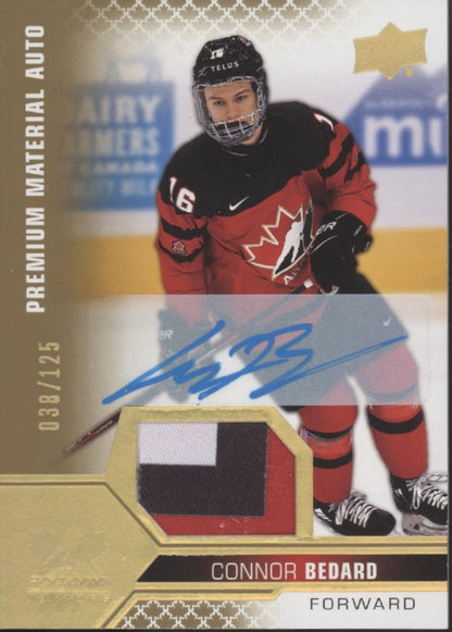 Connor Bedard 2022 Upper Deck Team Canada Juniors Premium Material Auto 038/125