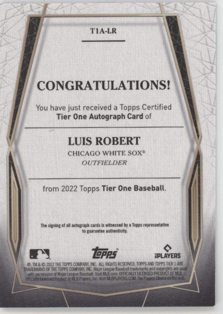 Luis Robert 2022 Topps Tier One Auto 1/10 #1A-LR