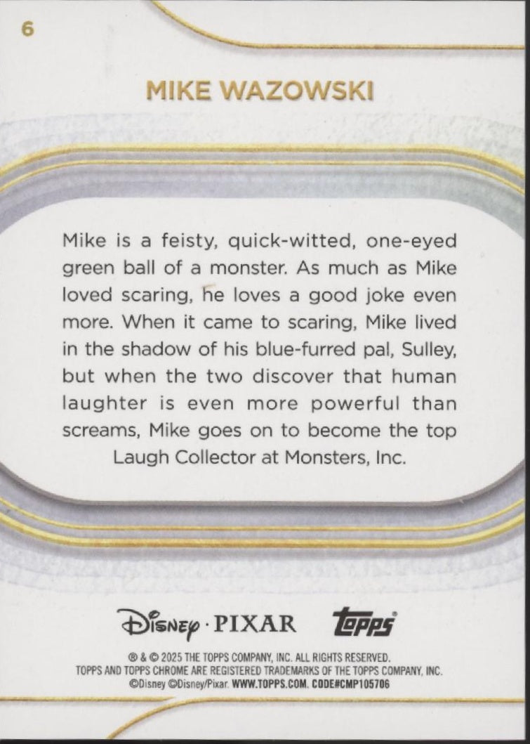 Mike Wazowski 2025 Topps Chrome Disney Teal Refractor #6