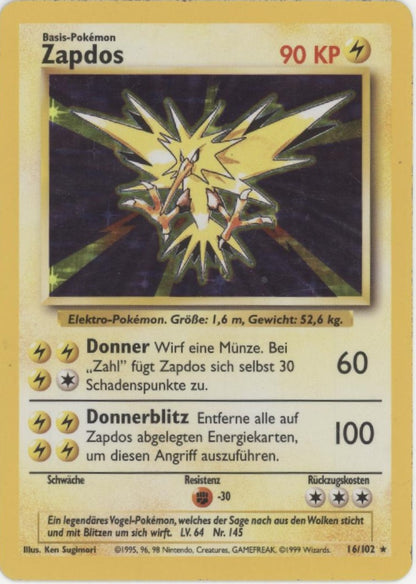 1995 zapdos holo pokemon card value 1999 Pokmon Fossil Captured in a crystal Zapdos 2003 Pokemon Aquapolis Holo