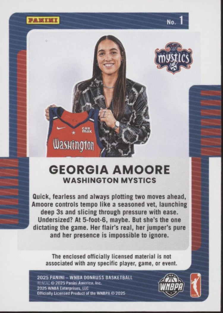 Georgia Amoore 2025 Panini WNBA Donruss Rookie Jersey Swatch RC #1