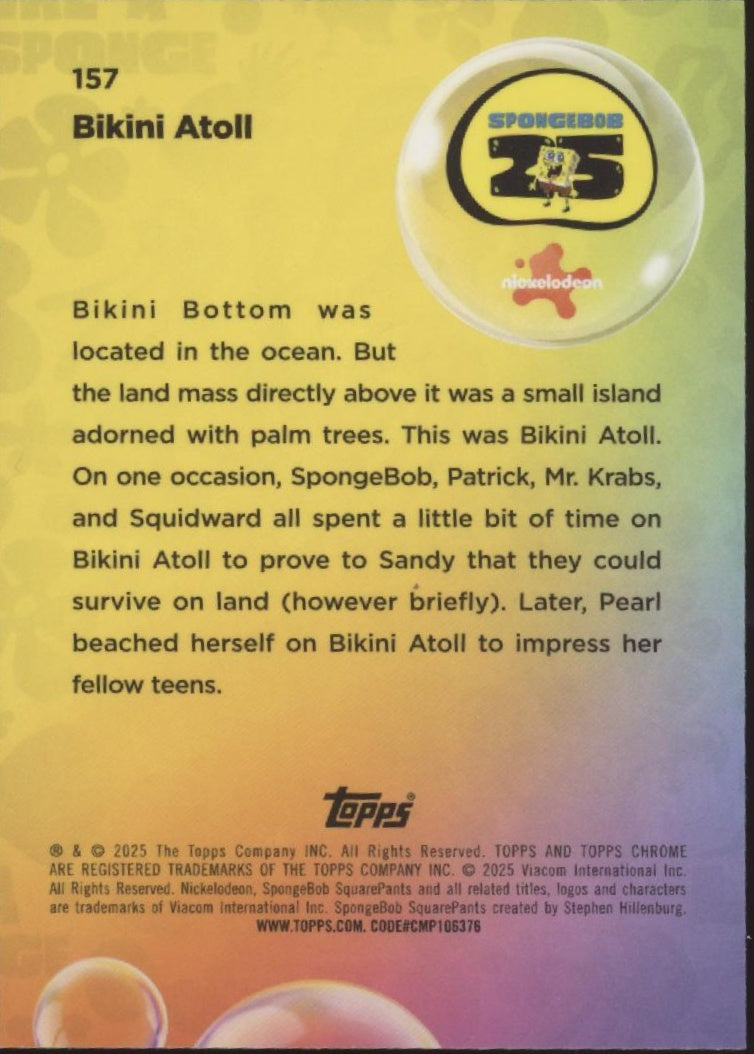 Bikini Atoll 2025 Topps Chrome Spongebob Squarepants Aqua Wave Refractor 19/75