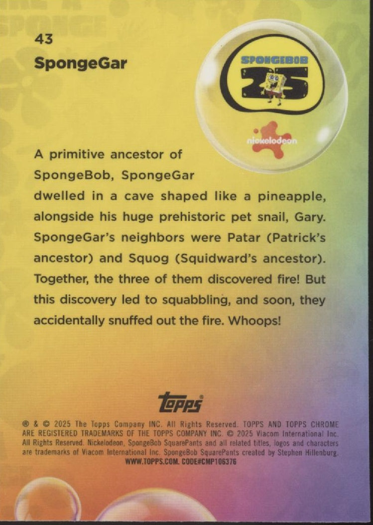 SpongeGar 2025 Topps Chrome Spongebob Squarepants Blue Refractor 046/150 #43