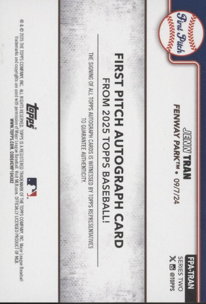 Jenn Tran 2025 Topps Series 2 First Pitch Auto #FPA-TRAN