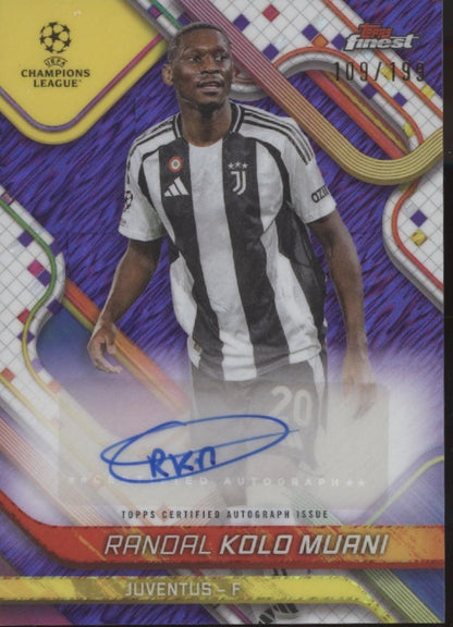 Randal Kolo Muani 2024-25 Topps Finest UEFA CC Purple Lava Refractor Auto /199