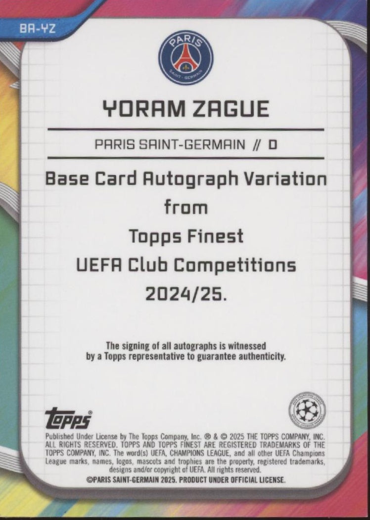 Yoram Zague 2024-25 Topps Finest UEFA CC Purple Lava Refractor RC Auto 190/199