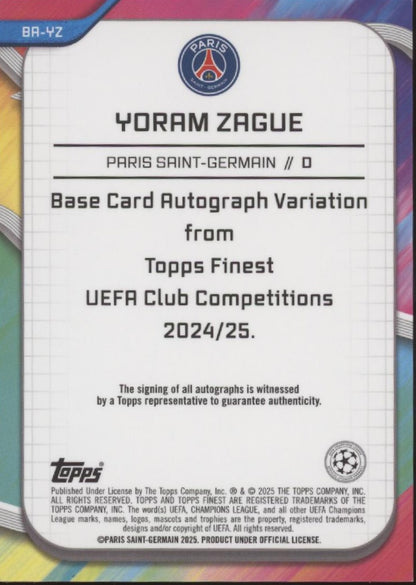 Yoram Zague 2024-25 Topps Finest UEFA CC Purple Lava Refractor RC Auto 190/199